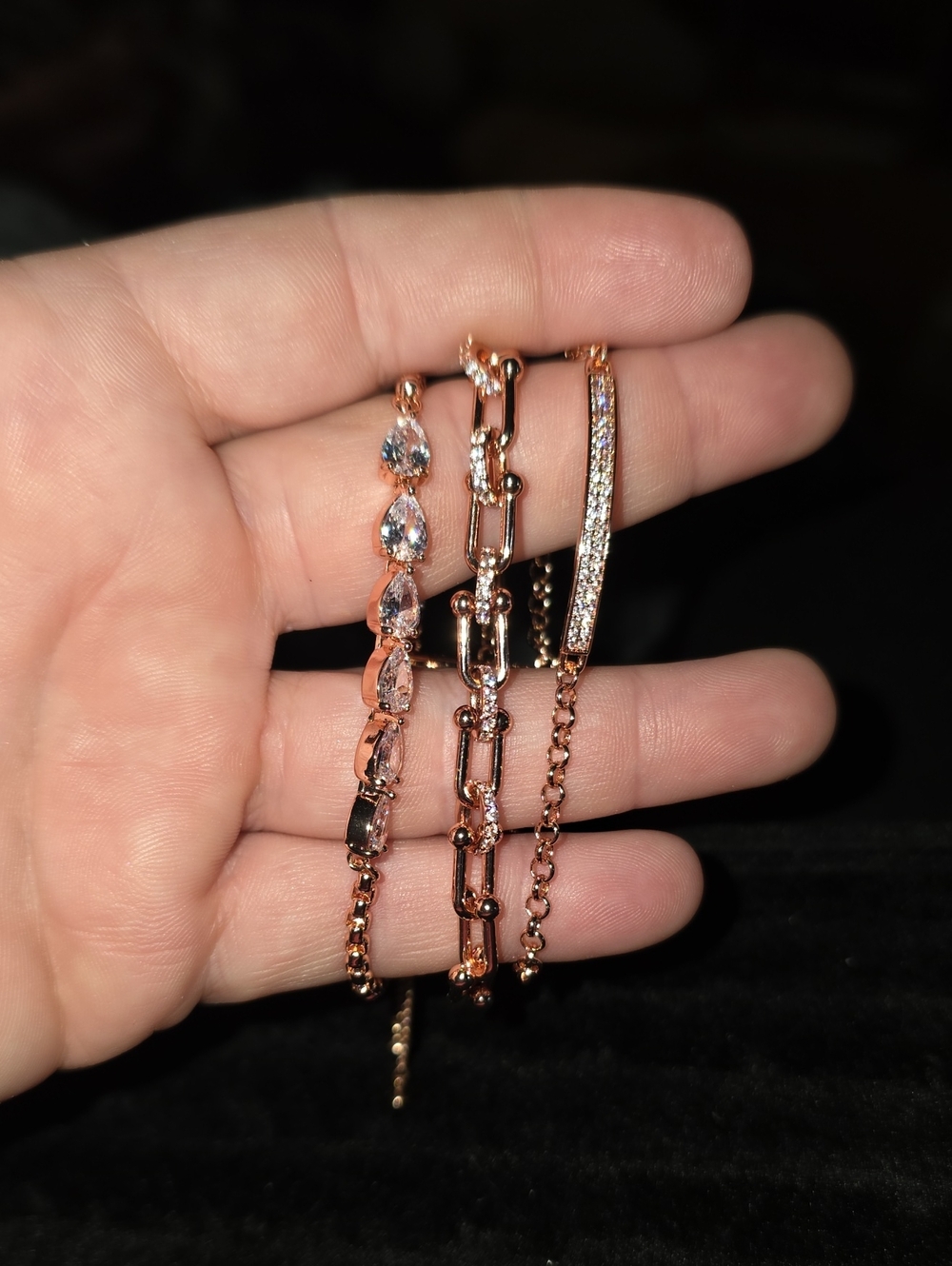 Rose Gold Crystal Link Bracelet Set - Women Jewelry